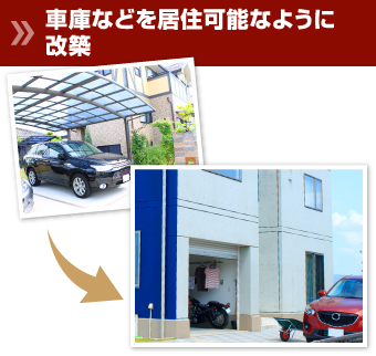 車庫などを居住可能なように改築