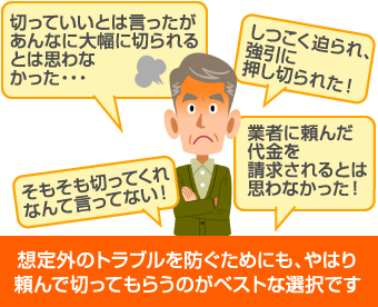 想定外のトラブルを防ぐためにも頼んで切ってもらうのがベストな選択です